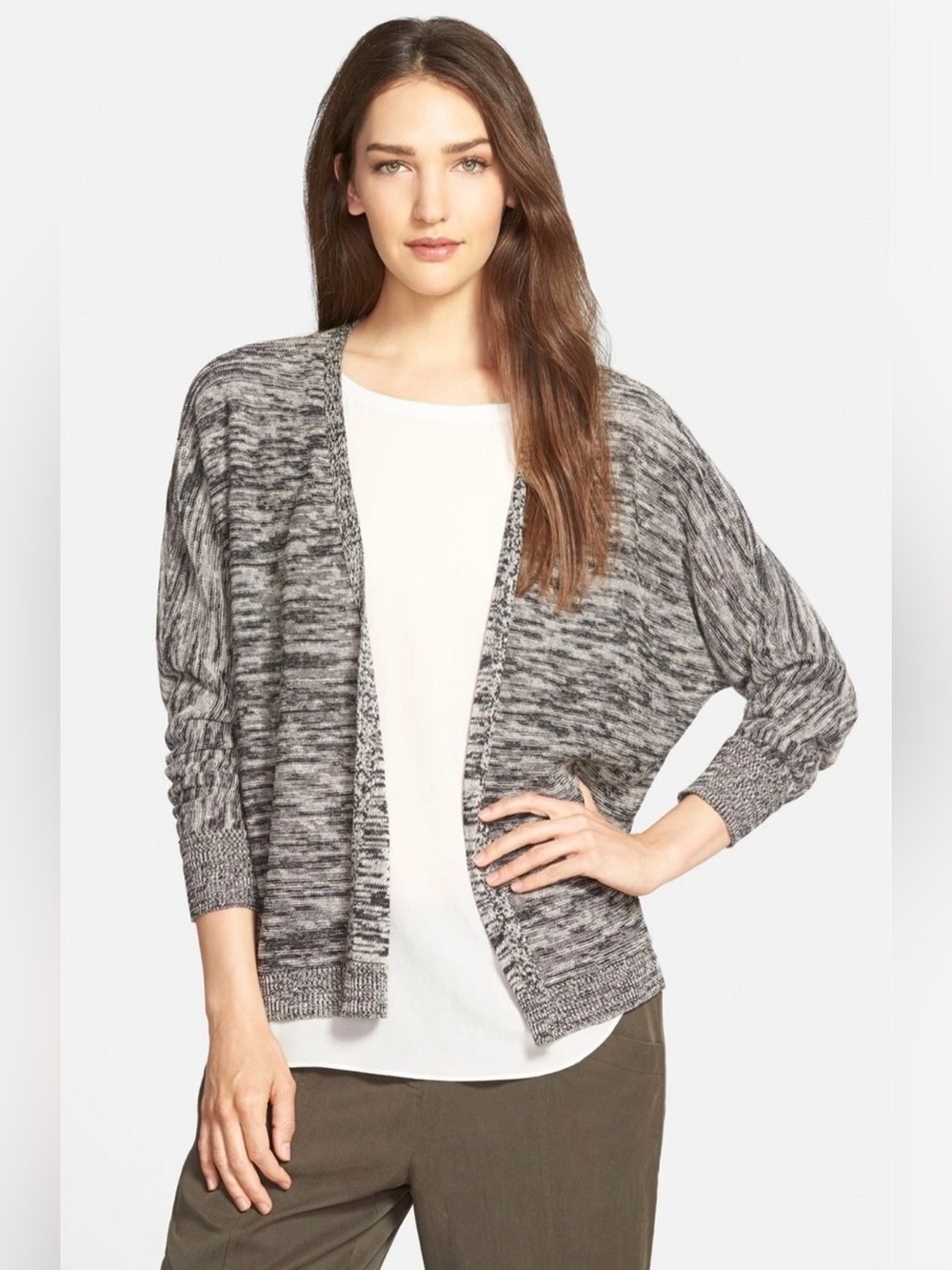 Eileen Fisher Organic Linen Angle Front Cardigan in Natural Size XS